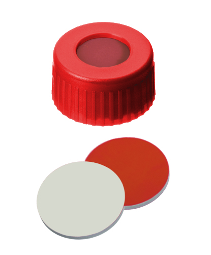 Afbeelding van PP Short Thread Cap red, 6 mm centre hole, Septum Rubber/PTFE